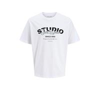 JACK & JONES Men's Studio Graphic Print T-Shirt | Casual Short Sleeve Crew Neck Tee | 100% Cotton | White Colour | UK Size - L