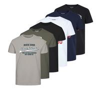 Jack&Jones Men's T-Shirt, 6 Pack - JJETHAN Tee Crew Neck, Vintage Logo