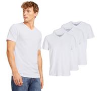 JACK & JONES Men's T-Shirt Pack of 3 - Plain T-Shirts for Men in Set - Men's T-Shirt with V-Neck & Regular Fit - T-Shirt Set Made of Cotton Blend, Comfortable & Easy Care, White, XL