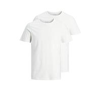 JACK & JONES Mens Twin Pack Crew Neck T-Shirts, Classic Fit Soft Cotton Tees, Lightweight Casual Top for Daily Use, White Colour, UK Size - L