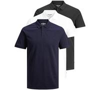 JACK & JONES Pack of 3 Men's Basic Polo Shirt Slim Fit Short Sleeve Black White Blue Polo Shirt, Pack of 3 Mix 5, M