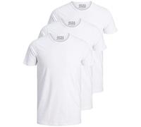 JACK & JONES Pack of 3 Men's Basic T-Shirt with Crew Neck Plain Slim Fit in White Black Blue Grey 12167630 - - Small