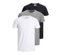JACK & JONES Pack of 3 Men's Basic T-Shirt with Crew Neck Plain Slim Fit in White Black Blue Grey 12167630, Pack of 3 colour mix 1, L