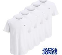 Jack & Jones Pack of 5 Mens T-Shirt Cotton Plain Top Tee - White - Size X-Large