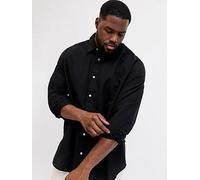 Jack & Jones Plus Breeze Linen Blend Shirt Long Sleeve Shirt, Black, Size 4Xl, Men Black