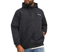 JACK & JONES PLUS Men's Jjerush Hood Bomber Noos Pls Jacket, Black/Detail: Solid, 3XL