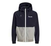 JACK&JONES PLUS Men's Jjerush Hood Bomber Noos Pls Jacket, Sky Captain/Detail:White/Light Grey Melange Blocking, XXXXXXL