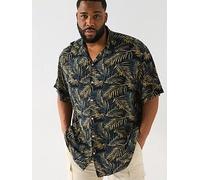 Jack & Jones Plus Size Jeff Tropical Print Resort Shirt - Black, Black, Size 5Xl, Men Black