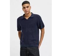 Jack & Jones Premium Knitted Polo Shirt, Navy, Size M, Men Navy