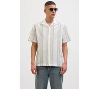 Jack & Jones Men's Shirt Premium Revere Collar – Striped Linen Short Sleeve, Travertine