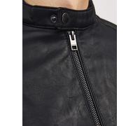 Jack & Jones PU Jacket for Men Casual Biker Style Zip Front Black Coat S-XXL