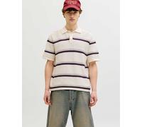 JACK & JONES Pure Cotton Striped Knitted Polo Shirt White Mix