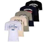 JACK & JONES Set of 5 Men's Cotton T-Shirts in Various Styles, Prints and Colours