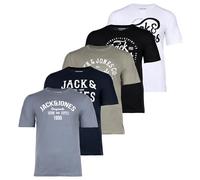 JACK & JONES Set of 5 Men's Cotton T-Shirts in Various Styles, Prints and Colours