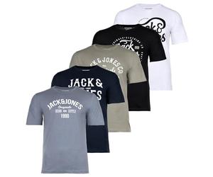 JACK & JONES Set of 5 Men's Cotton T-Shirts in Various Styles, Prints and Colours