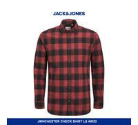 Jack & Jones Mens Shirt Long-Sleeved Slim Fit Checked for Men - Red Cotton - Size Medium