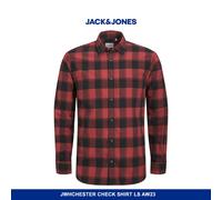Jack & Jones Mens Shirt Long-Sleeved Slim Fit Checked for Men - Red Cotton - Size X-Large