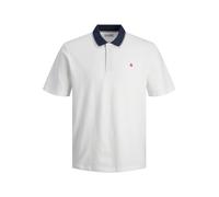 JACK & JONES Short Sleeve Polo Shirt, Contrast Collar and Three Button Closure, Small Embroidery on Chest. Regular Fit, White, S