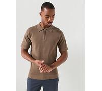 Jack & Jones Spring Knit Zip Short Sleeve Polo Top, Morel, Size S, Men Morel
