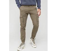 Jack & Jones Tapered Slim Fit Cuffed Cargo Pants - Dark Green, Olive Night, Size 32, Length Long, Men Olive Night