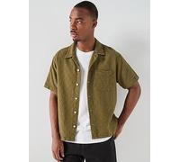 Jack & Jones Tavira Textured Short Sleeve Shirt, Dark Khaki, Size S, Men Dark Khaki