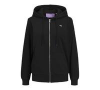 JACK & JONES Women's Jxabbie RLX LS Every Zip Hood SWT Noos Sweatshirt Jacket, Black/Print: bright white Jjxx logo, L