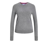 Jack&Jones Women's JXCARA Comfy Crew Neck Knit Long Sleeve Top, Medium Grey Melange/Detail:/Fuchsia Red,