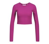 Jack&Jones Women's JXFELINE STR LS Rib TEE JRS NOOS Long Sleeve Top, Fuchsia Red,