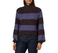 Jack & Jones Women's Jxkelvy Chunky High Neck Knit Sn Jumper, Twilight Purple/Stripes: Seal Brown, L