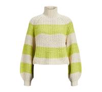 JACK & JONES Women's Jxkelvy Chunky Stripe High Neck Knit Sn Knitted Jumper, Bone White/Stripes: Limeade, S
