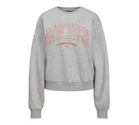 JACK & JONES Women's Jxmerle RLX Short Ls Crew SWT Sweatshirt, Light Grey Melange/Print: New York, XL