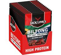 Jack Link's Biltong Jerky Original, Pack of 12 x 60 g, Gluten Free Meat Snack, High Protein 50%, Dried Meat for Gym, Fitness, Outdoor, Low Calorie Protein Snacks, 100% Beef