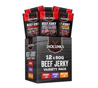 Jack Links Beef Jerky Mix Flavour Box - Box of 12 x 60g - Dried Meat Snack - High Protein Snacks for Gym, Fitness, Outdoor, Hiking - American Food - Halal Beef Jerky Chips