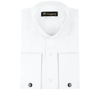 Jack Martin Men's Double Cuff White Formal Shirts with Cutaway Collar | Cufflinks Included | Luxe Long Sleeve Dress Shirt for Men, Plain White L