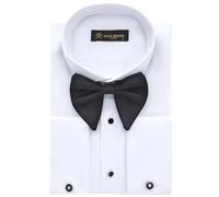 Jack Martin Men's White Wing Collar Tuxedo Shirt with Double Cuffs | Complete Set Including Flamboyant Cufflinks & Black Bow Tie | Luxe Dress Shirts for Men (Plain, XXL)