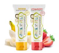 Jack N’ Jill Natural Certified Kids Toothpaste - Fluoride-Free Toddler & Baby Toothpaste with 40% Xylitol, No Sugar, Suitable from 6 Months+, Banana & Strawberry Flavour, Pack of 2 (50g Each)