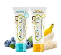 Jack N’ Jill Natural Certified Kids Toothpaste - Fluoride-Free Toddler & Baby Toothpaste with 40% Xylitol, No Sugar, Suitable from 6 Months+, Banana & Blueberry Flavour, Pack of 2 (50g Each)