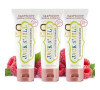 Jack N’ Jill Natural Certified Kids Toothpaste - Fluoride-Free Toddler & Baby Toothpaste with 40% Xylitol, No Sugar, Suitable from 6 Months+, Organic Raspberry Flavour, Pack of 3 (50g Each)