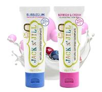 Jack N' Jill Natural Certified Toothpaste - Baby & Toddler Toothpaste, Fluoride-Free, 40% Xylitol, Organic and Sugar-Free, Safe for 6 Months and Up, Bubblegum and Berries & Cream Flavour, 2 x 50g