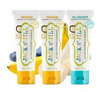 Jack N' Jill Natural Certified Toothpaste - Baby & Toddler Toothpaste, Fluoride-Free, 40% Xylitol, Organic & Sugar-Free, Safe for 6 Months & Up, Makes Brushing Fun, Banana 2 x 50g & Blueberry 1 x 50g