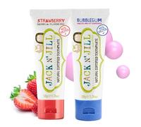 Jack N' Jill Natural Certified Toothpaste - Baby & Toddler Toothpaste, Fluoride-Free, 40% Xylitol, Sugar-Free, Safe for 6 Months & Up, Makes Brushing Fun, Strawberry & Bubblegum Flavours, 2 x 50g