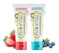 Jack N' Jill Kids Natural Toothpaste, Fluoride Free Toothpaste, Helps Soothe Gums and Fight Tooth Decay, Toothpaste for Baby, Toddler and Children 6 Months Plus Blueberry and Strawberry Bundle 2 x 50g