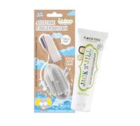 Jack N' Jill Stage 1 Silicone Toothbrush and Toothpaste for Babies and Toddlers, Natural Unflavored Toothpaste, Bundle - Baby Toothbrush 6-12 Months, Case