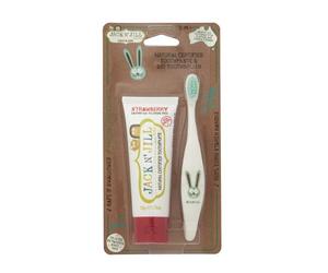 Jack N' Jill Tooth Buddy Set - Natural Certified Strawberry Toothpaste & Toothbrush for Kids, Handle & Packaging Made from Corn, Organic Fruit Flavor, Travel Essentials Set, Makes Brushing Fun