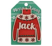 Jack Name Christmas Jumper Wooden Tree Decoration Personalised Bauble Xmas Red