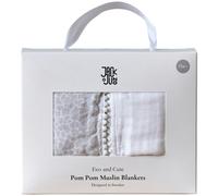 Jack o Juno - Pom Pom Baby Blanket 2-pack, Pearl & Giraffe Gray - Pearl
