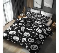Jack-O'-Lantern Bedding Emperor Duvet Cover Sets, Coffin Spider Trick or Treat Quilt Cover 3 Piece, Jack-O'-Lantern Room Decor Bedding Set Super Soft Microfibre With 1 Pillowcase, No Comforter