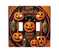 Jack-o'-lantern Double Light Switch Cover Plate, Festive Seasonal Spider Web Lantern Halloween Orange Standard Size Decorative Wall Plates for New Apartment Home Bedroom Office Decor