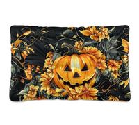 Jack-o'-Lantern Pumpkin Floral Ghosts Halloween Washable Dog Bed Mat Soft Anti-Slip Dog Crate Pad for Large Jumbo Medium Small Dogs 24" x 18"