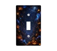 Jack-o'-lantern Single Light Switch Cover Plate, Fanciful Seasonal Ghost Moon Halloween Black Standard Size Decorative Wall Plates for Bedroom Bathroom Kitchen Entrance Decor